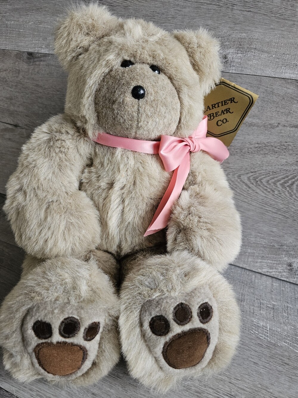 Vtg Deri Cartier Bear Company 1985 Baby Bear Pink Bow 17” w Tags Rare - SIGNED